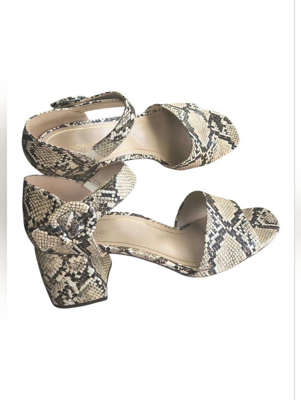 VIONIC Zinfandel Embossed Snake Print Block Heel Sandals